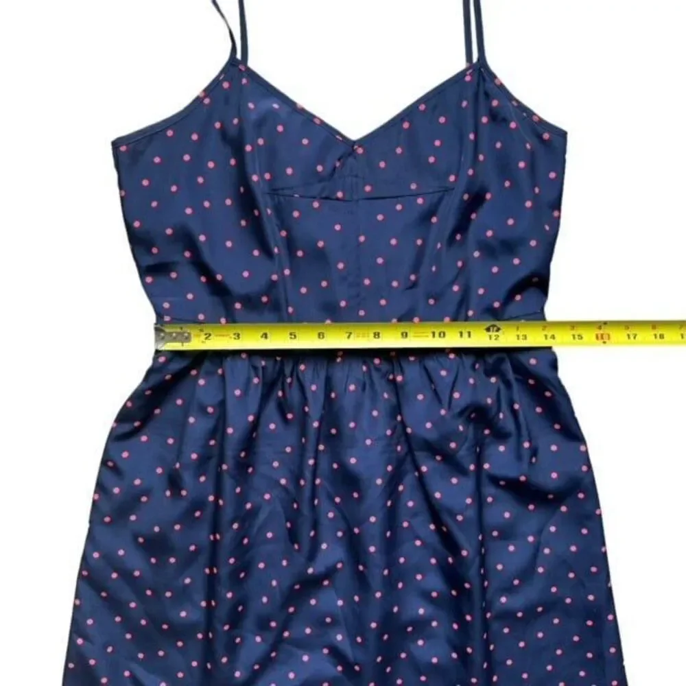 J.Crew Polka Dot Midi Dress Blue Pink‎ Size 8 Sweetheart Spaghetti